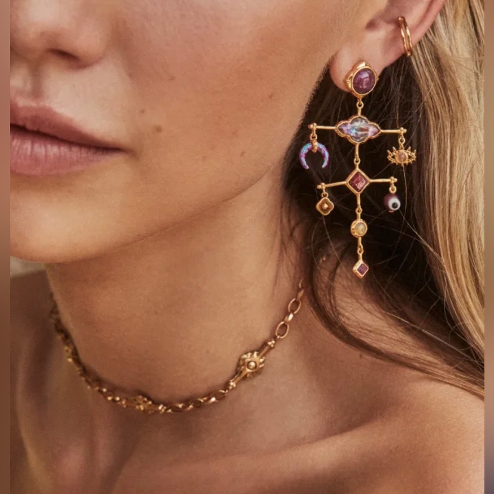 Kendra Scott Vintage Gold Gemma Statement Earrings in Plum Mix
